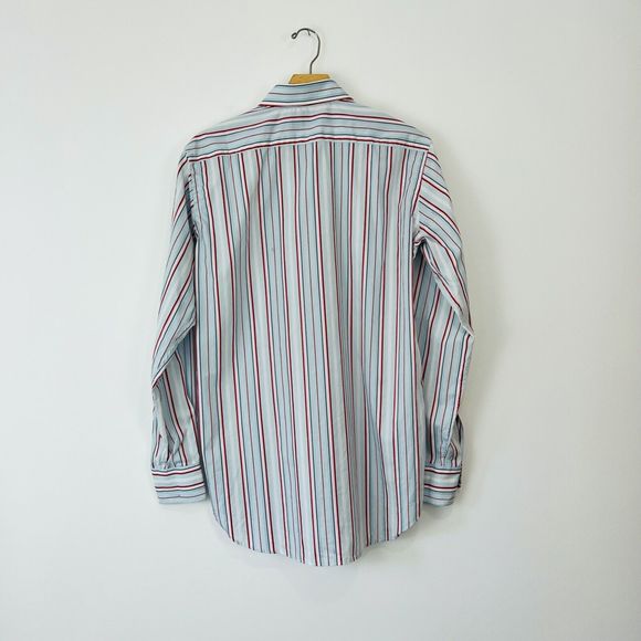 Etro Shirt M UK Blue Red Striped Cotton Tailored Long Sleeve Logo Classic - Picture 11 of 12